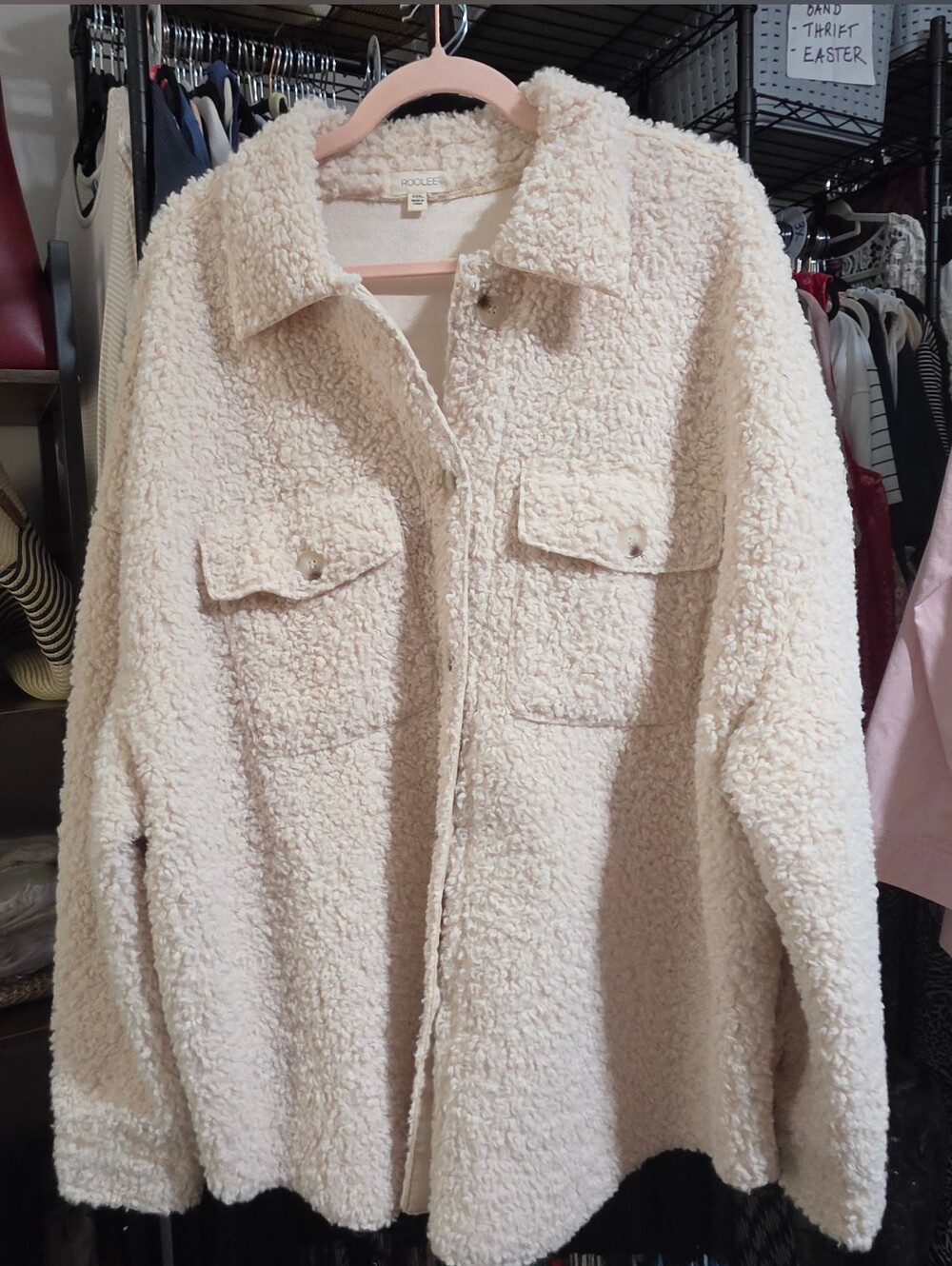 ROOLEE Cream Teddy Shacket with Front Flap Pockets